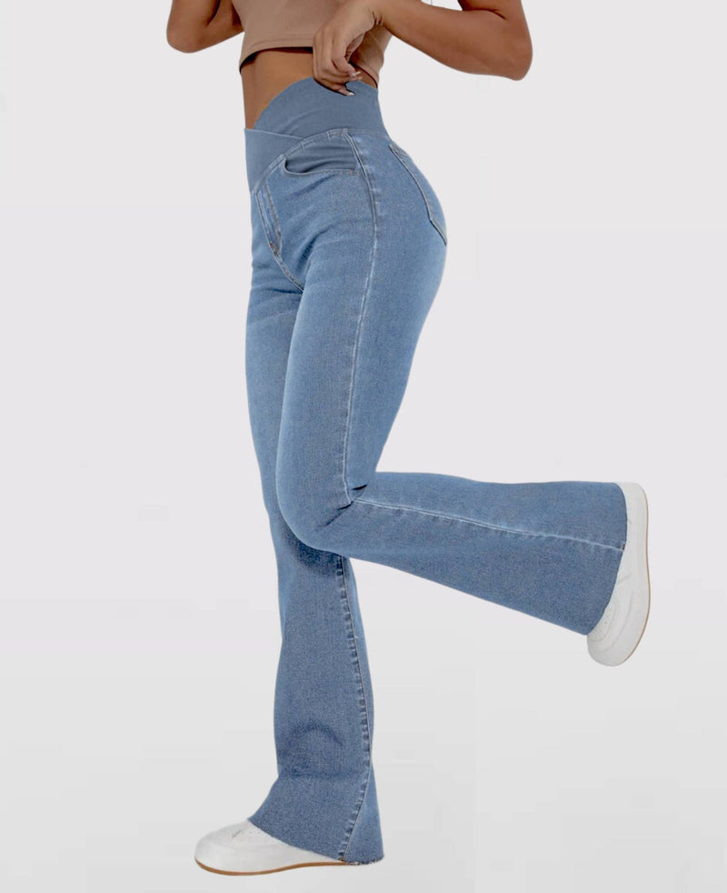 Calça Jeans de Cintura Alta Cruzada [PROMOÇÃO EXCLUSIVA - SÓ HOJE]