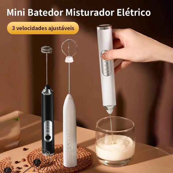 Batedor Misturador Mixer Elétrico para Bebidas Leite Café Portátil